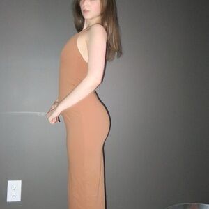 Elegant Brown Racerback Midi Dress